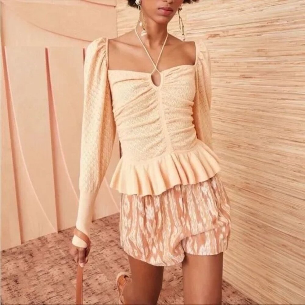 Ulla Johnson Pointelle Knit Leland Puff Sleeve Top Size S Honey Peach